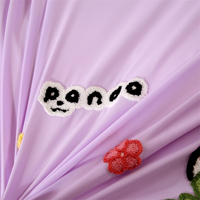 91家纺网 家纺一手货源 找家纺 优米家纺 2025新款A类水洗棉毛巾绣四件套-熊猫 熊猫-神秘紫