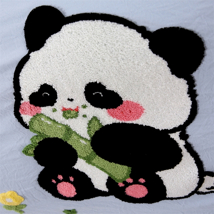 91家纺网 家纺一手货源 找家纺 优米家纺 2025新款A类水洗棉毛巾绣四件套-熊猫 熊猫-天空蓝