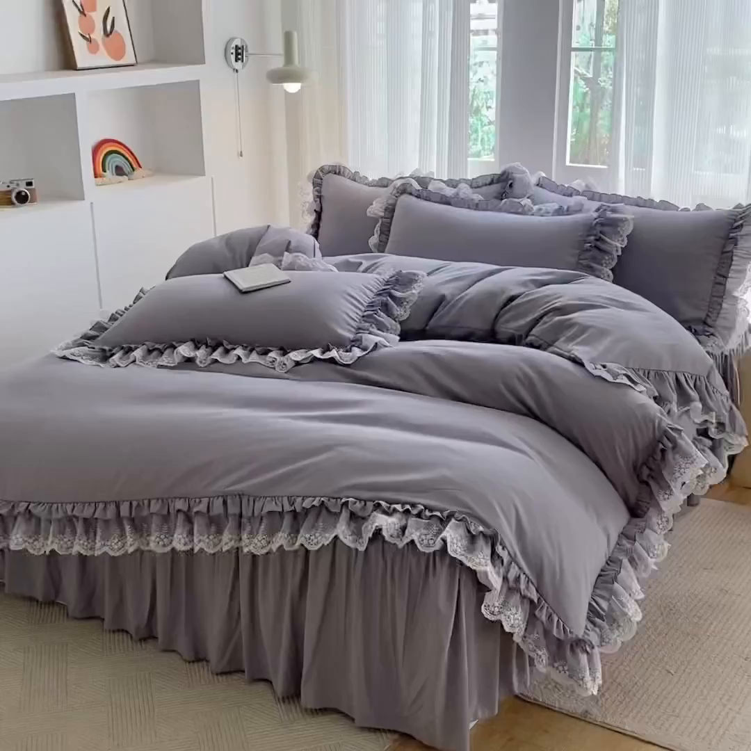 91家纺网 家纺一手货源 找家纺 （总）乐卧家居 2025新款静奢老钱风精致蕾丝时尚花边繁花-典雅版系列四件套