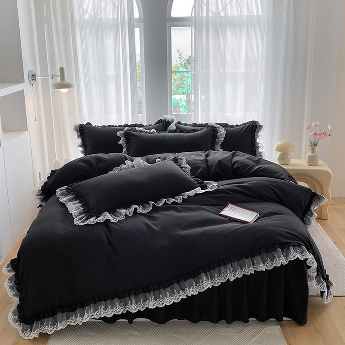 91家纺网 家纺一手货源 找家纺 （总）乐卧家居 2025新款静奢老钱风精致蕾丝时尚花边繁花-典雅版系列四件套