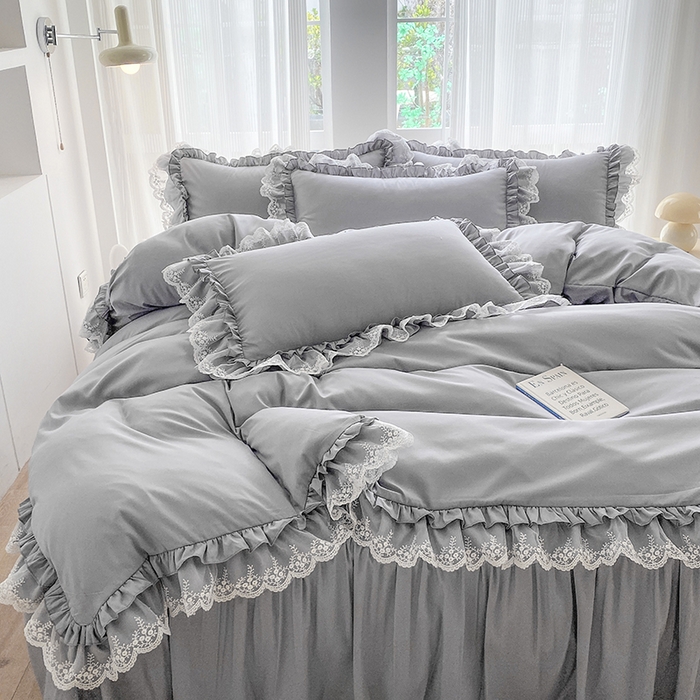 91家纺网 家纺一手货源 找家纺 乐卧家居 2026新款静奢老钱风精致蕾丝时尚花边繁花-典雅版系列四件套 繁花-典雅版灰色