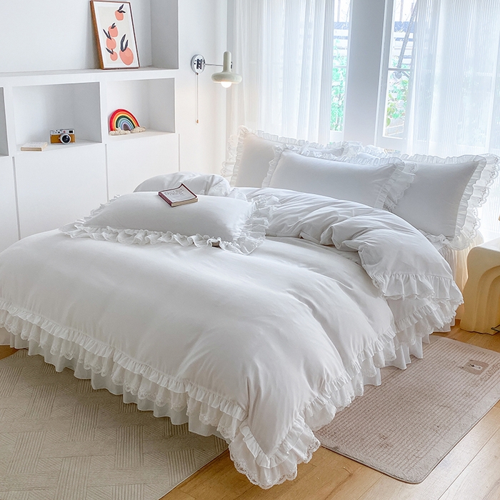 91家纺网 家纺一手货源 找家纺 乐卧家居 2026新款静奢老钱风精致蕾丝时尚花边繁花-典雅版系列四件套 繁花-典雅版白色