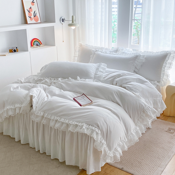 91家纺网 家纺一手货源 找家纺 乐卧家居 2026新款静奢老钱风精致蕾丝时尚花边繁花-典雅版系列四件套 繁花-典雅版白色