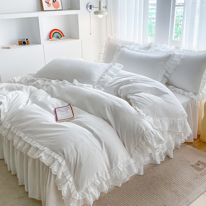 91家纺网 家纺一手货源 找家纺 乐卧家居 2026新款静奢老钱风精致蕾丝时尚花边繁花-典雅版系列四件套 繁花-典雅版白色