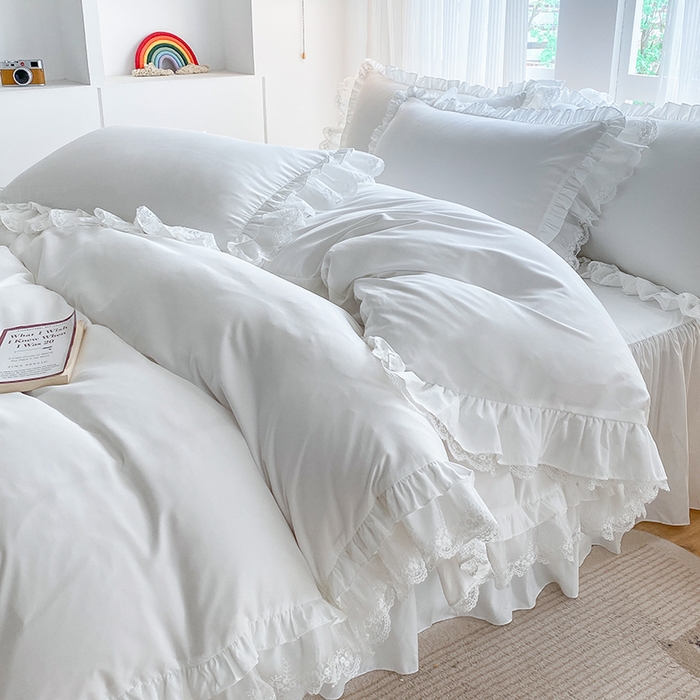 91家纺网 家纺一手货源 找家纺 乐卧家居 2026新款静奢老钱风精致蕾丝时尚花边繁花-典雅版系列四件套 繁花-典雅版白色