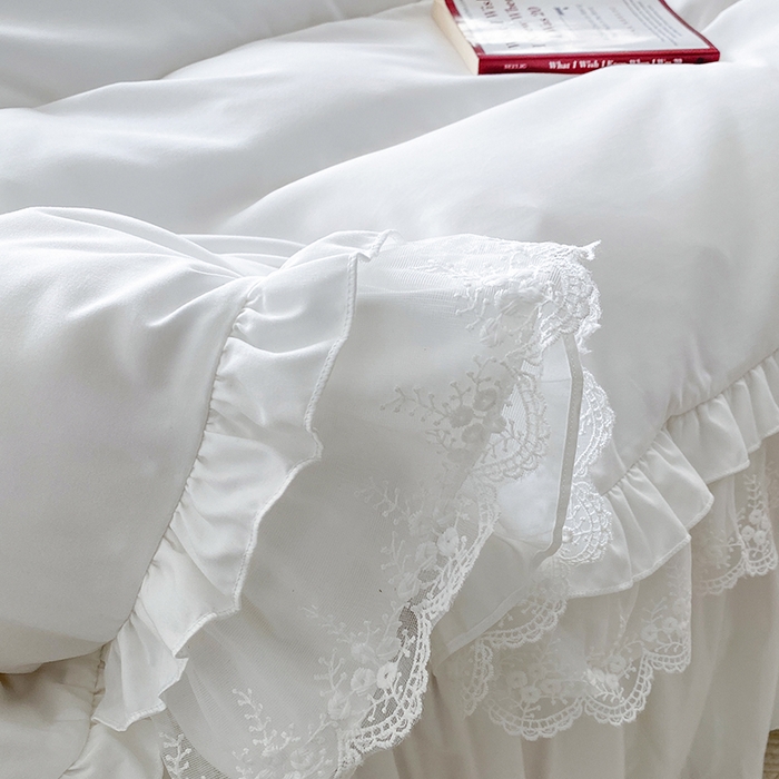 91家纺网 家纺一手货源 找家纺 乐卧家居 2026新款静奢老钱风精致蕾丝时尚花边繁花-典雅版系列四件套 繁花-典雅版白色