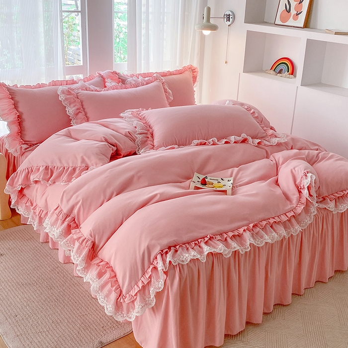 91家纺网 家纺一手货源 找家纺 乐卧家居 2026新款静奢老钱风精致蕾丝时尚花边繁花-典雅版系列四件套 繁花-典雅版粉色