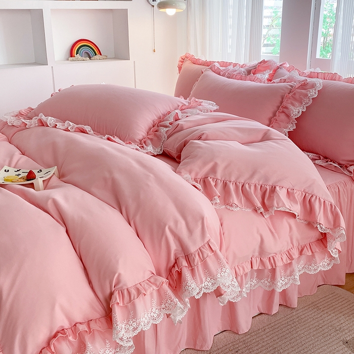 91家纺网 家纺一手货源 找家纺 乐卧家居 2026新款静奢老钱风精致蕾丝时尚花边繁花-典雅版系列四件套 繁花-典雅版粉色