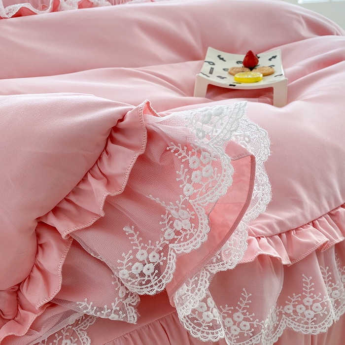 91家纺网 家纺一手货源 找家纺 乐卧家居 2026新款静奢老钱风精致蕾丝时尚花边繁花-典雅版系列四件套 繁花-典雅版粉色