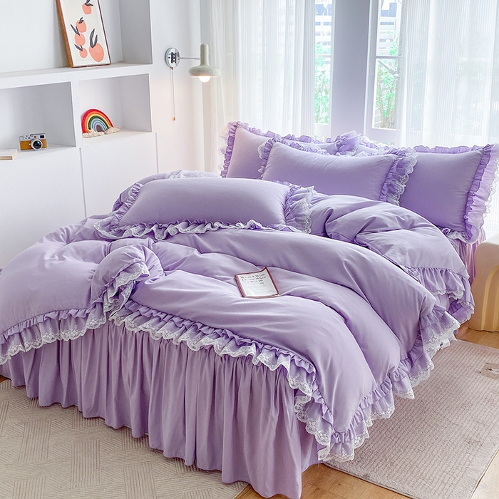 91家纺网 家纺一手货源 找家纺 乐卧家居 2026新款静奢老钱风精致蕾丝时尚花边繁花-典雅版系列四件套 繁花-典雅版紫色