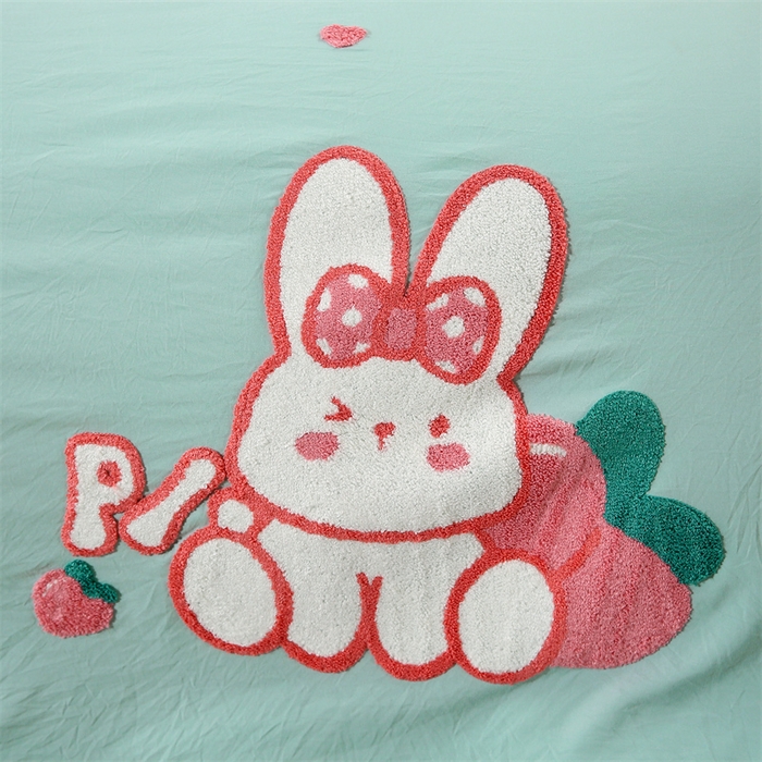 91家纺网 家纺一手货源 找家纺 （总）优米家纺 2025新款A类水洗棉毛巾绣四件套-桃子兔