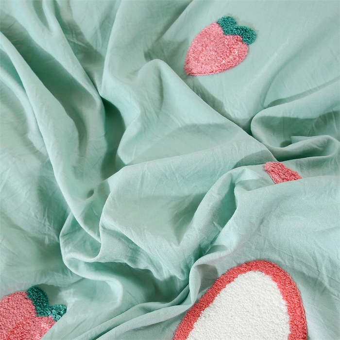 91家纺网 家纺一手货源 找家纺 优米家纺 2025新款A类水洗棉毛巾绣四件套-桃子兔 桃子兔-青草绿