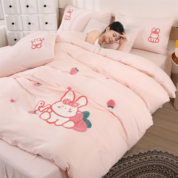 优米家纺 2025新款A类水洗棉毛巾绣四件套-桃子兔 桃子兔-柔情玉