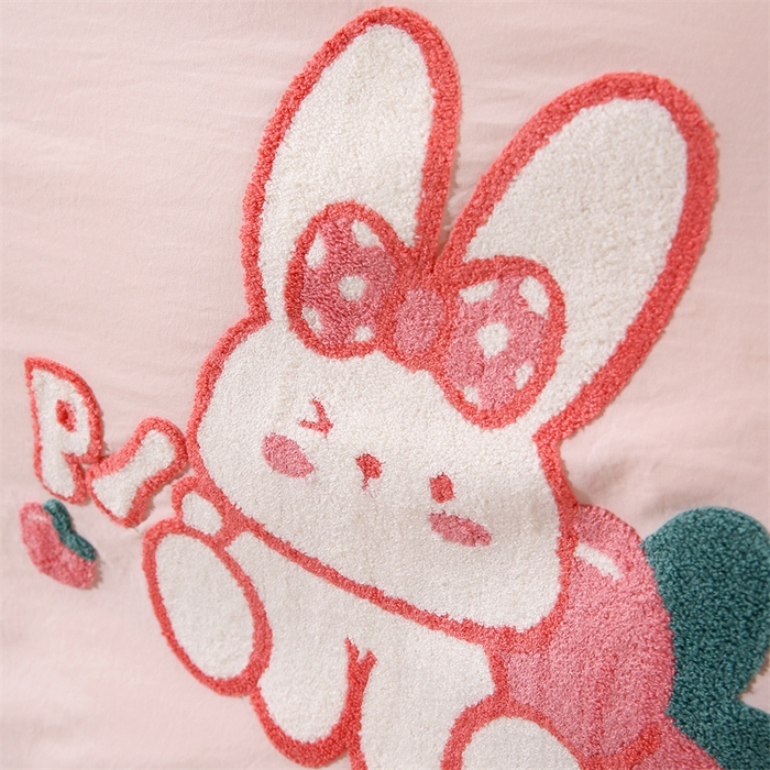 91家纺网 家纺一手货源 找家纺 优米家纺 2025新款A类水洗棉毛巾绣四件套-桃子兔 桃子兔-柔情玉