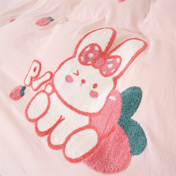91家纺网 家纺一手货源 找家纺 优米家纺 2025新款A类水洗棉毛巾绣四件套-桃子兔 桃子兔-柔情玉