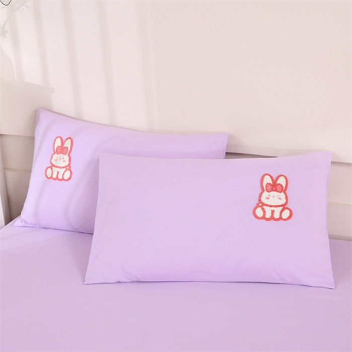 91家纺网 家纺一手货源 找家纺 优米家纺 2025新款A类水洗棉毛巾绣四件套-桃子兔 桃子兔-神秘紫