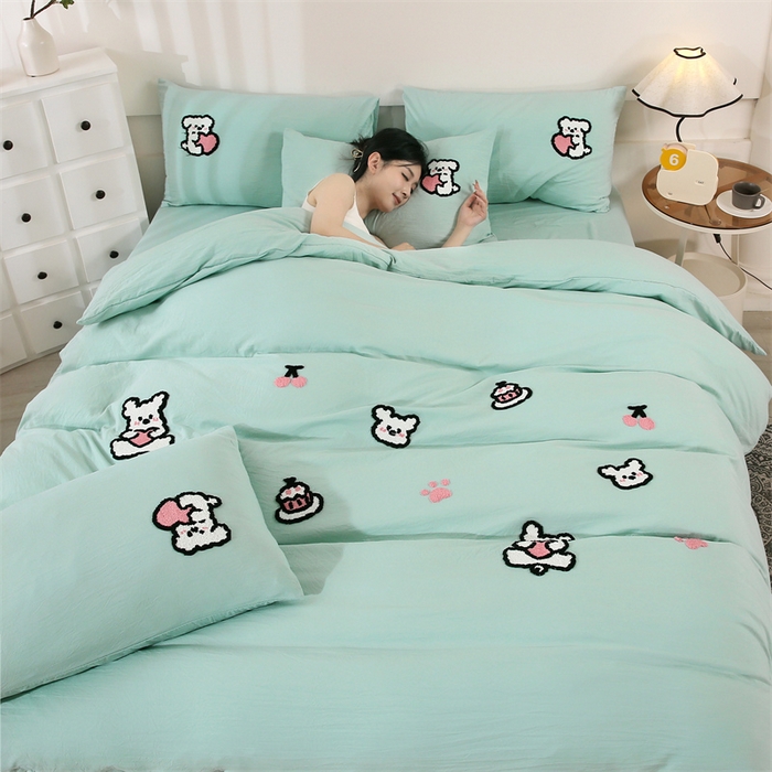 91家纺网 家纺一手货源 找家纺 （总）优米家纺 2025新款A类水洗棉毛巾绣四件套-可爱小狗