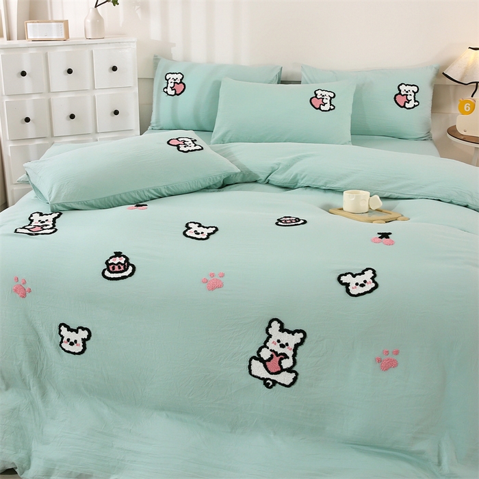 91家纺网 家纺一手货源 找家纺 （总）优米家纺 2025新款A类水洗棉毛巾绣四件套-可爱小狗