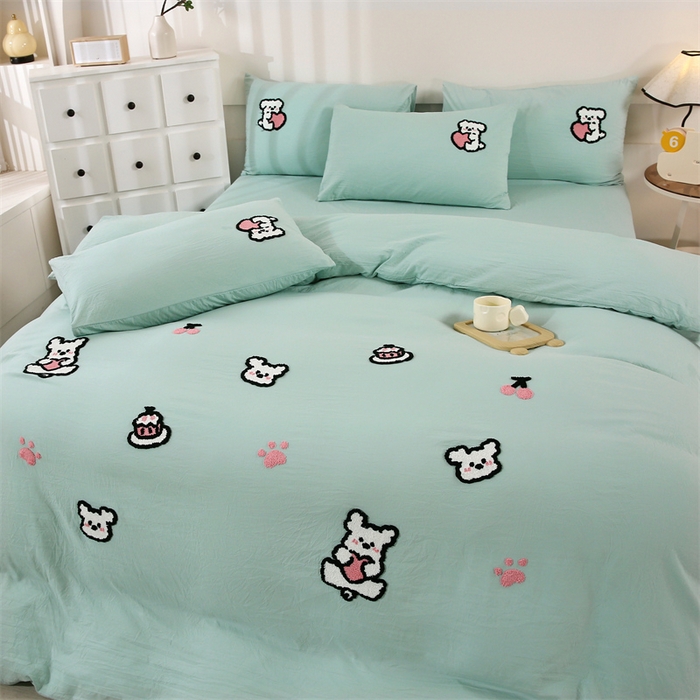 91家纺网 家纺一手货源 找家纺 （总）优米家纺 2025新款A类水洗棉毛巾绣四件套-可爱小狗