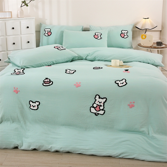 91家纺网 家纺一手货源 找家纺 （总）优米家纺 2025新款A类水洗棉毛巾绣四件套-可爱小狗