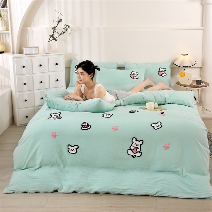 91家纺网 家纺一手货源 找家纺 （总）优米家纺 2025新款A类水洗棉毛巾绣四件套-可爱小狗