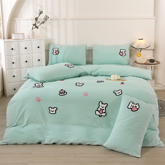 91家纺网 家纺一手货源 找家纺 （总）优米家纺 2025新款A类水洗棉毛巾绣四件套-可爱小狗