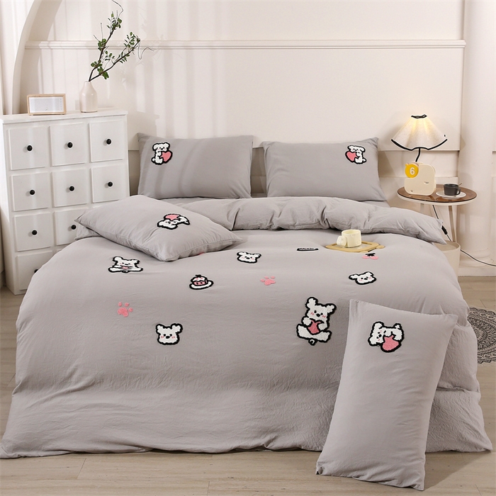 91家纺网 家纺一手货源 找家纺 （总）优米家纺 2025新款A类水洗棉毛巾绣四件套-可爱小狗