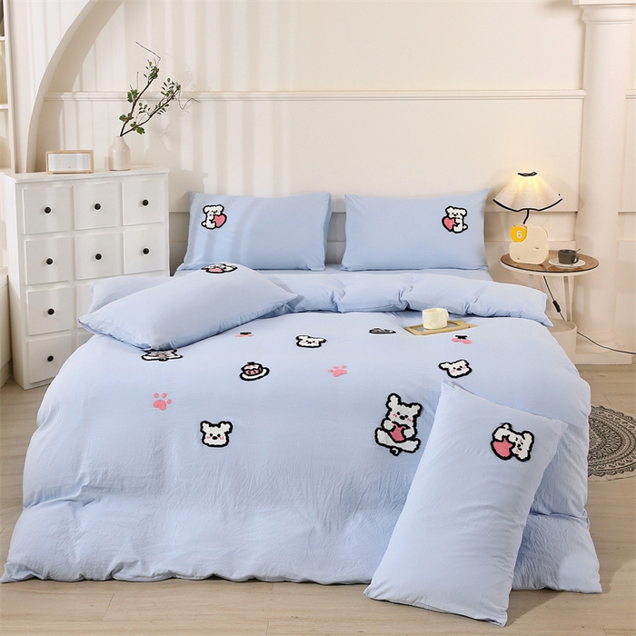 91家纺网 家纺一手货源 找家纺 （总）优米家纺 2025新款A类水洗棉毛巾绣四件套-可爱小狗