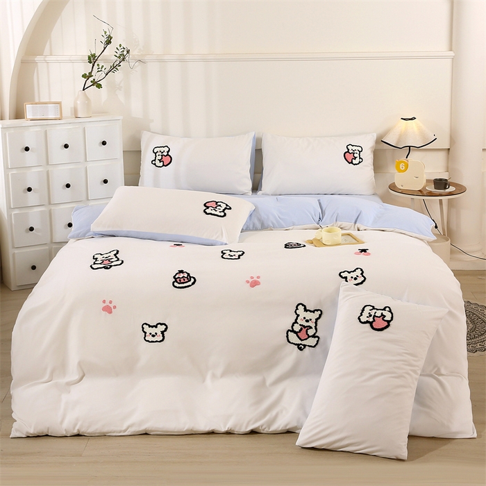 91家纺网 家纺一手货源 找家纺 （总）优米家纺 2025新款A类水洗棉毛巾绣四件套-可爱小狗