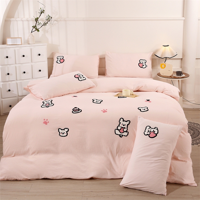 优米家纺 2025新款A类水洗棉毛巾绣四件套-可爱小狗 可爱小狗-柔情玉