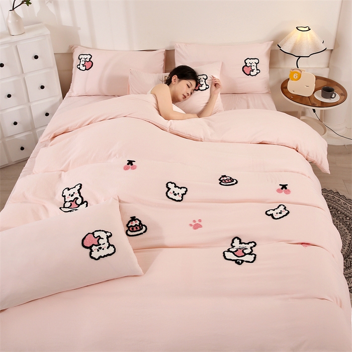 91家纺网 家纺一手货源 找家纺 优米家纺 2025新款A类水洗棉毛巾绣四件套-可爱小狗 可爱小狗-柔情玉