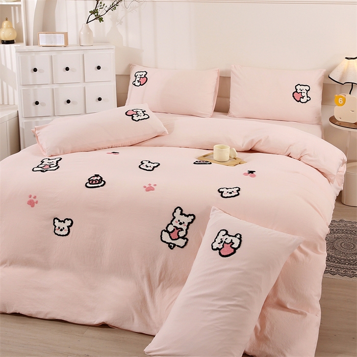 91家纺网 家纺一手货源 找家纺 优米家纺 2025新款A类水洗棉毛巾绣四件套-可爱小狗 可爱小狗-柔情玉