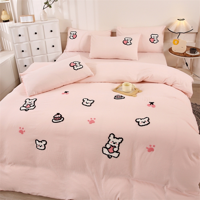 91家纺网 家纺一手货源 找家纺 优米家纺 2025新款A类水洗棉毛巾绣四件套-可爱小狗 可爱小狗-柔情玉