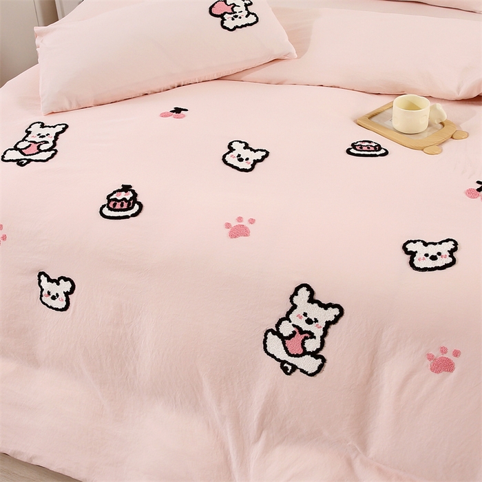 91家纺网 家纺一手货源 找家纺 优米家纺 2025新款A类水洗棉毛巾绣四件套-可爱小狗 可爱小狗-柔情玉