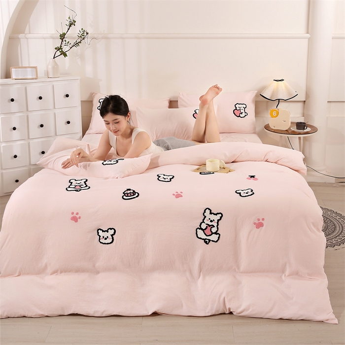 91家纺网 家纺一手货源 找家纺 优米家纺 2025新款A类水洗棉毛巾绣四件套-可爱小狗 可爱小狗-柔情玉