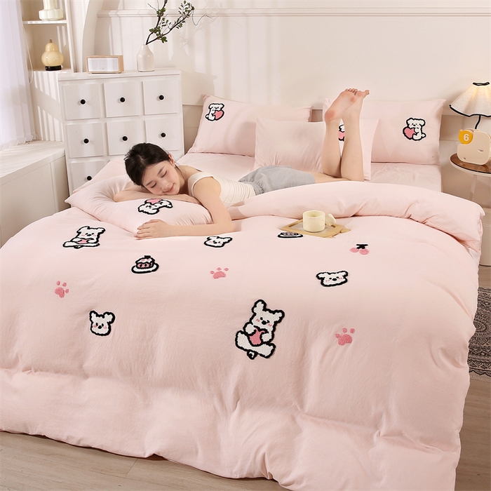 91家纺网 家纺一手货源 找家纺 优米家纺 2025新款A类水洗棉毛巾绣四件套-可爱小狗 可爱小狗-柔情玉