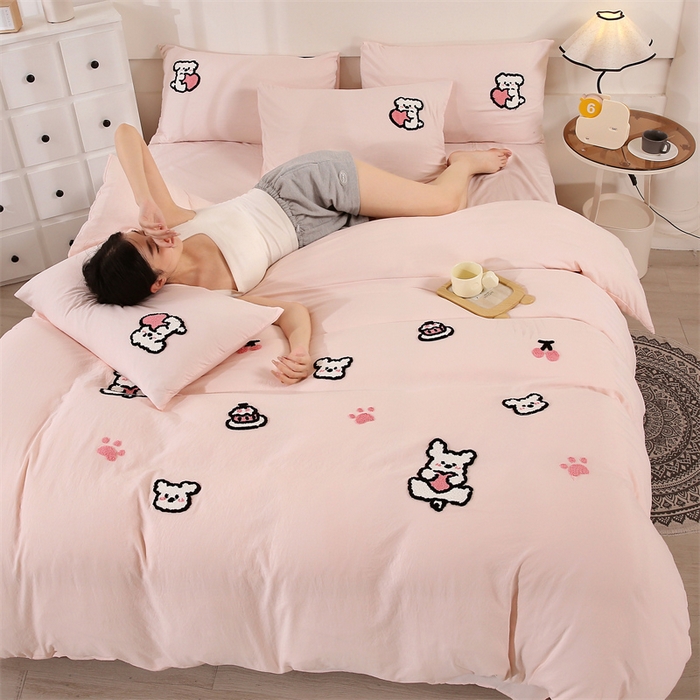 91家纺网 家纺一手货源 找家纺 优米家纺 2025新款A类水洗棉毛巾绣四件套-可爱小狗 可爱小狗-柔情玉