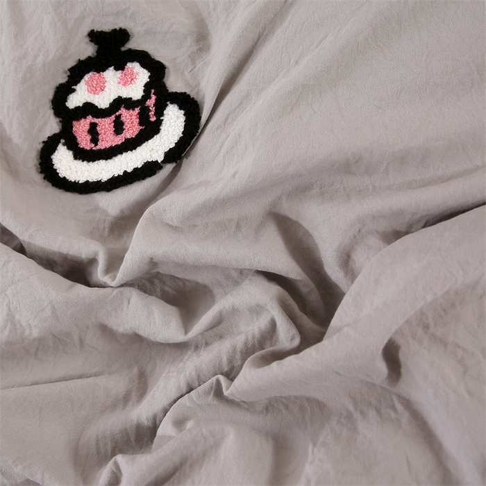 91家纺网 家纺一手货源 找家纺 优米家纺 2025新款A类水洗棉毛巾绣四件套-可爱小狗 可爱小狗-绅士灰