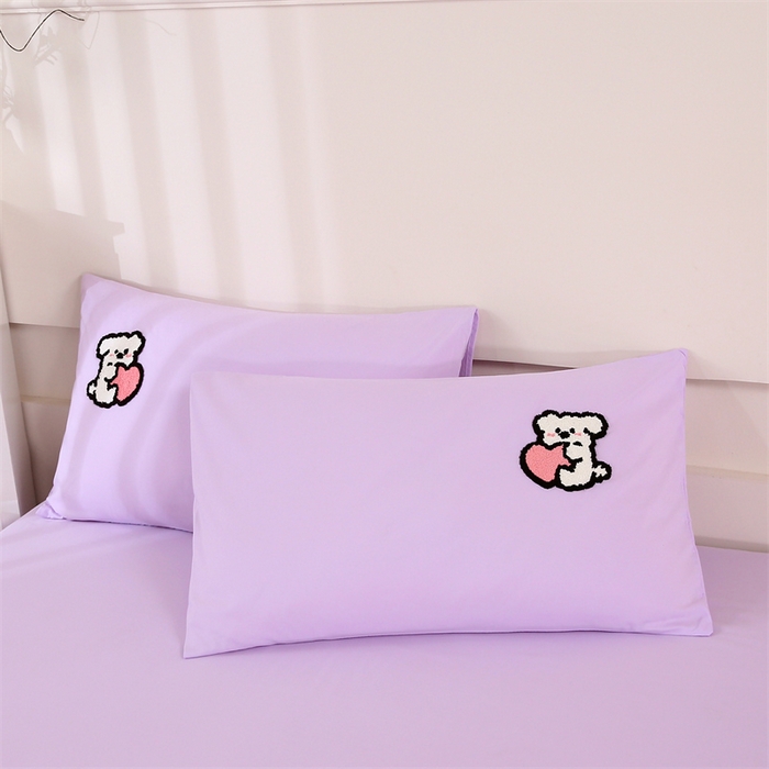 91家纺网 家纺一手货源 找家纺 优米家纺 2025新款A类水洗棉毛巾绣四件套-可爱小狗 可爱小狗-神秘紫