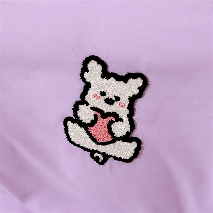 91家纺网 家纺一手货源 找家纺 优米家纺 2025新款A类水洗棉毛巾绣四件套-可爱小狗 可爱小狗-神秘紫