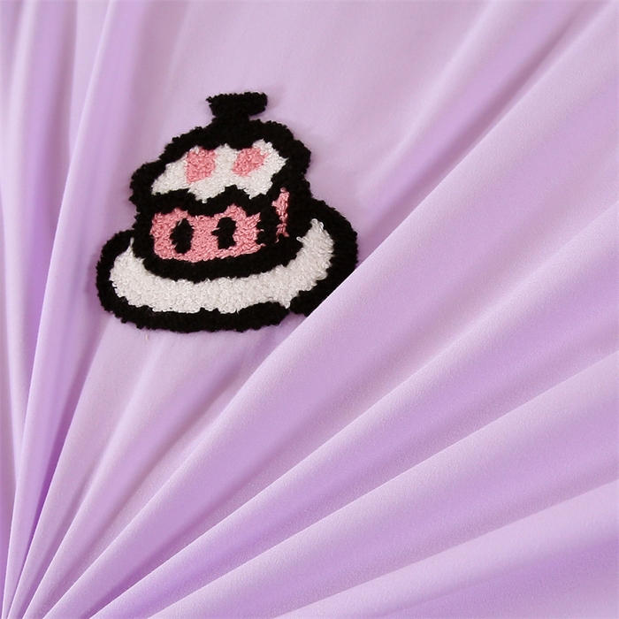 91家纺网 家纺一手货源 找家纺 优米家纺 2025新款A类水洗棉毛巾绣四件套-可爱小狗 可爱小狗-神秘紫