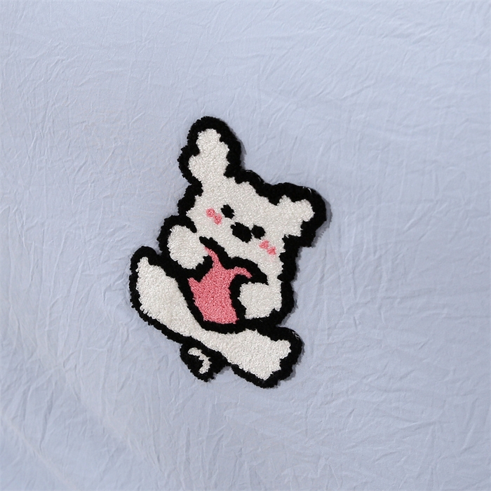 91家纺网 家纺一手货源 找家纺 优米家纺 2025新款A类水洗棉毛巾绣四件套-可爱小狗 可爱小狗-天空蓝