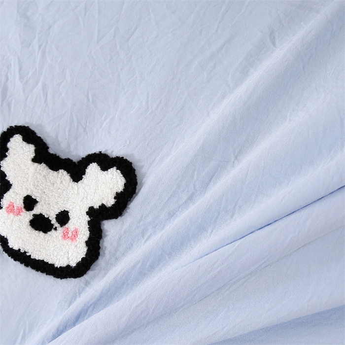 91家纺网 家纺一手货源 找家纺 优米家纺 2025新款A类水洗棉毛巾绣四件套-可爱小狗 可爱小狗-天空蓝