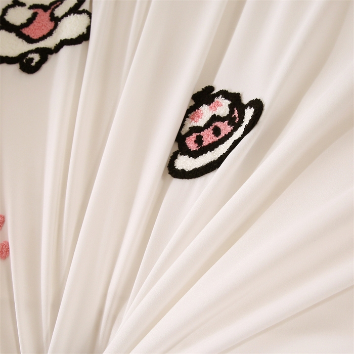 91家纺网 家纺一手货源 找家纺 优米家纺 2025新款A类水洗棉毛巾绣四件套-可爱小狗 可爱小狗-月光白