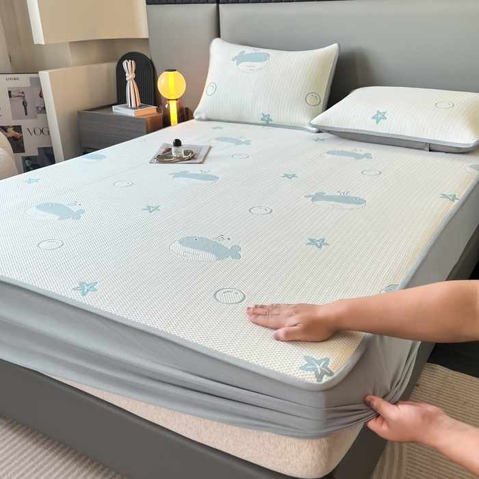 91家纺网 家纺一手货源 找家纺 （总）子曰 2025春夏新款A类中分子430gPE聚乙烯乙纶凉豆豆凉席-床笠款