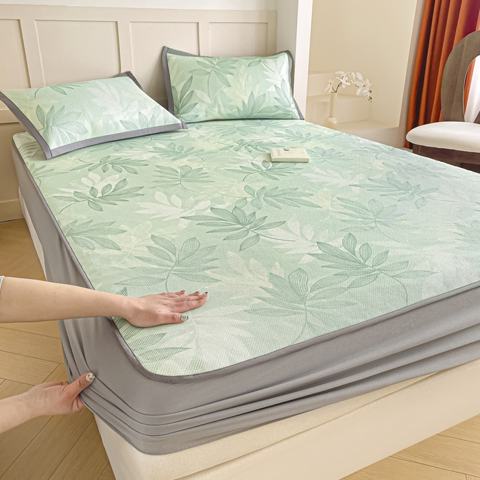 柒月家居 2025新款小清新印花冰藤系列凉席席子-床笠款 风华-绿