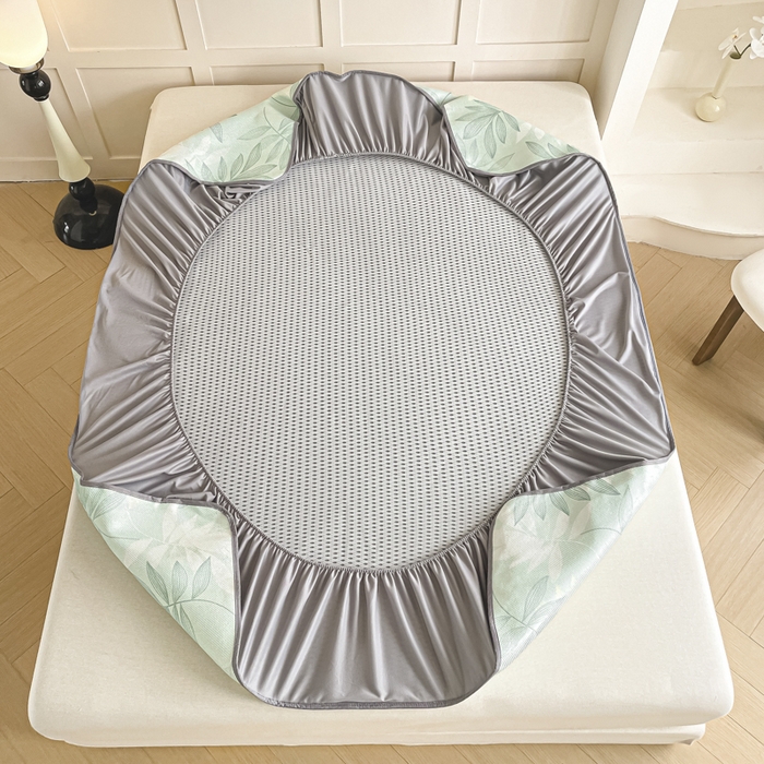 91家纺网 家纺一手货源 找家纺 柒月家居 2025新款小清新印花冰藤系列凉席席子-床笠款 风华-绿