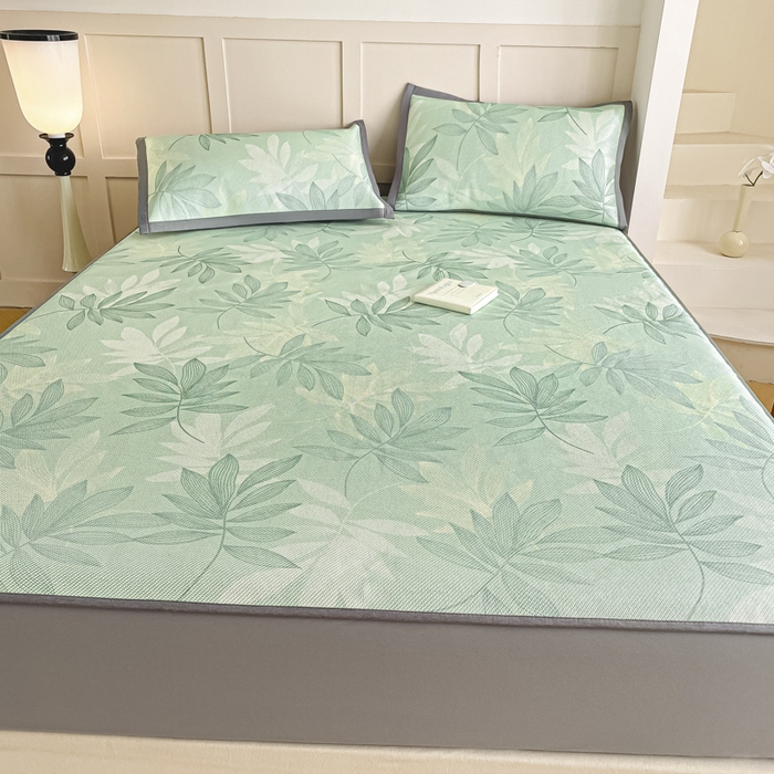 91家纺网 家纺一手货源 找家纺 柒月家居 2025新款小清新印花冰藤系列凉席席子-床笠款 风华-绿