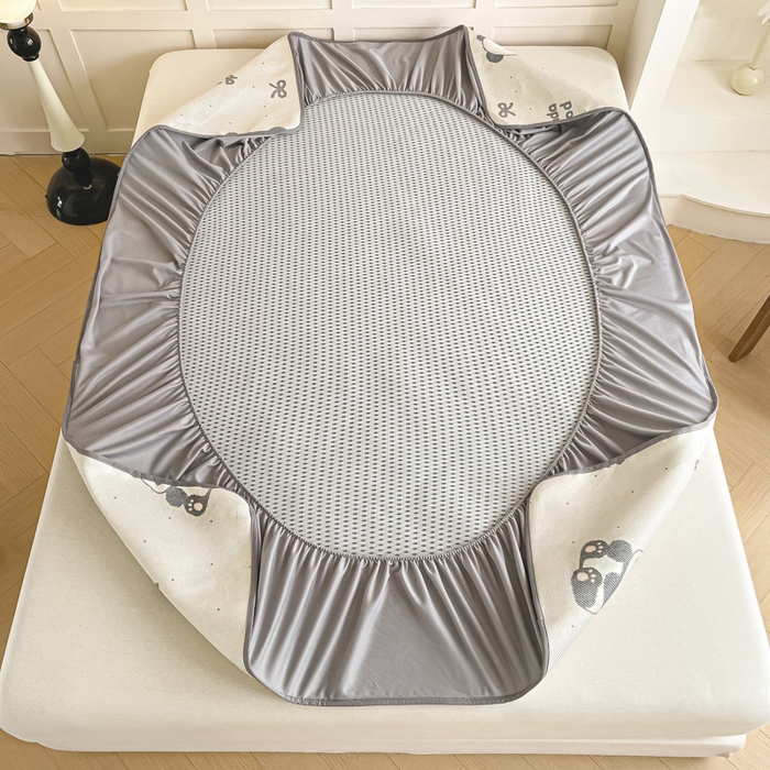 91家纺网 家纺一手货源 找家纺 柒月家居 2025新款小清新印花冰藤系列凉席席子-床笠款 熊猫团子