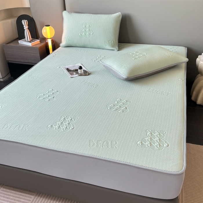 91家纺网 家纺一手货源 找家纺 子曰 2025春夏新款A类中分子430gPE聚乙烯乙纶凉豆豆凉席-床笠款 快乐熊-绿